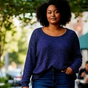 Anthropologie Blue Crew Neck Shimmering Sweater